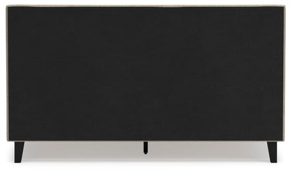Cielden California King Upholstered Bed with Roll Slats, Dresser and Mirror