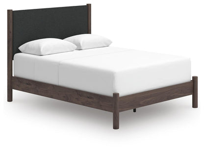 Pamytta Queen Upholstered Panel Bed, Dresser, Mirror and Nightstand