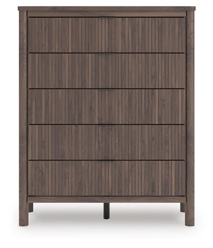 Pamytta Full Upholstered Panel Bed, Dresser, Mirror, Chest and Nightstand