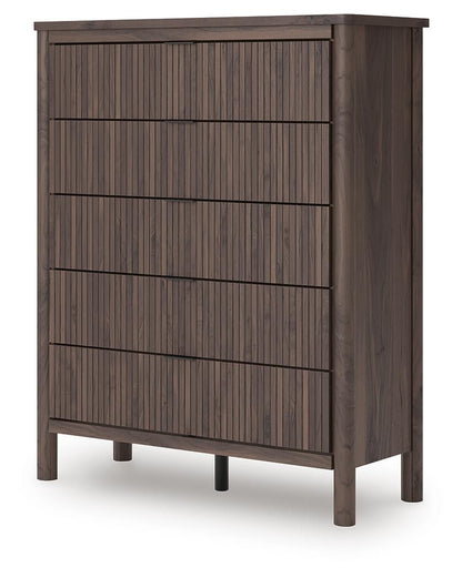 Pamytta Full Upholstered Panel Bed, Dresser, Mirror, Chest and Nightstand