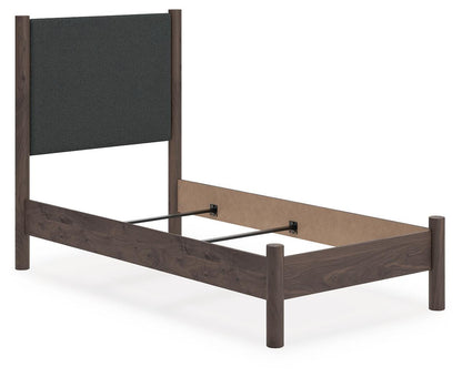 Pamytta Twin Upholstered Panel Bed, Dresser, Mirror, Chest and Nightstand