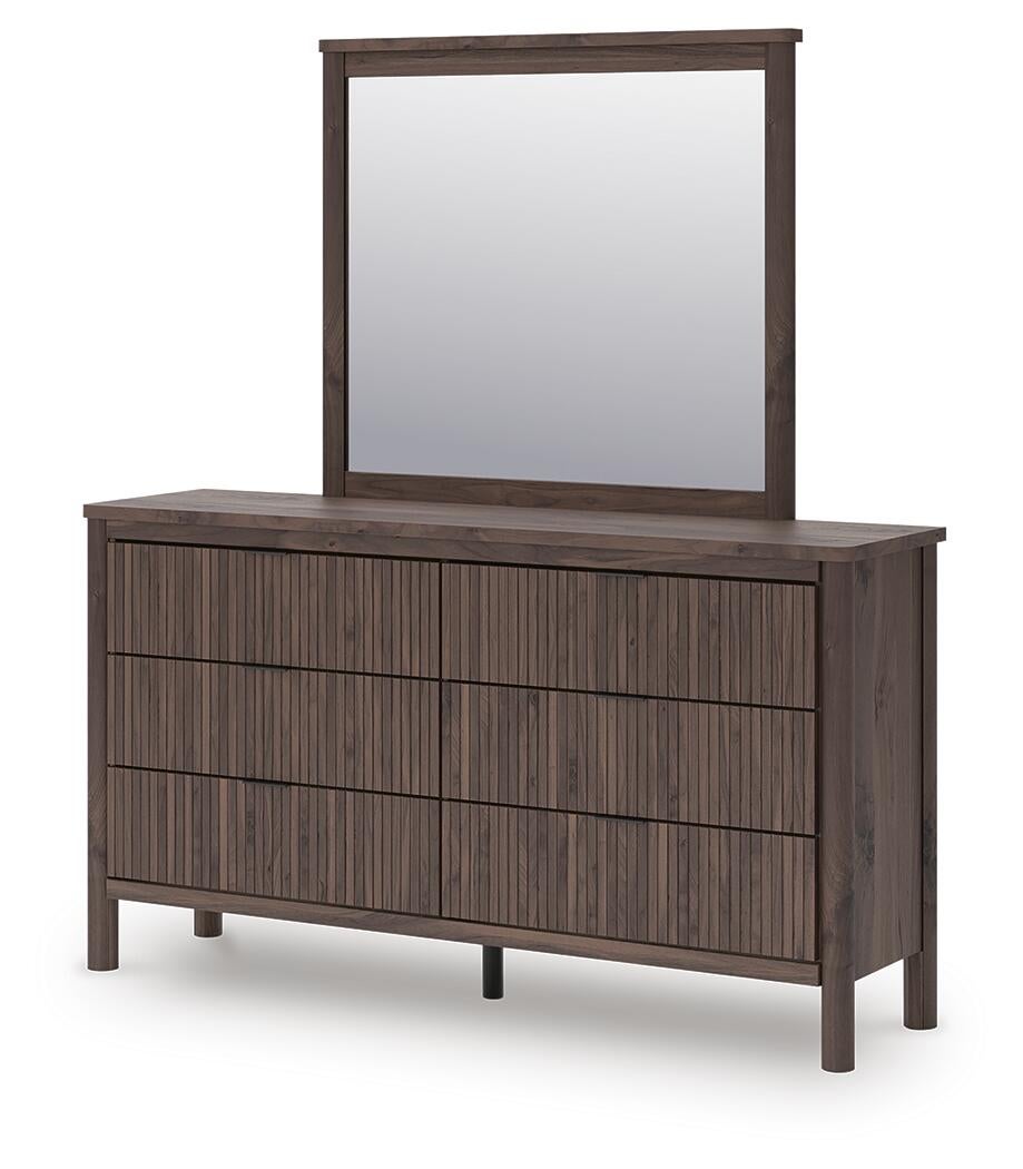 Pamytta Twin Upholstered Panel Bed, Dresser, Mirror and Nightstand