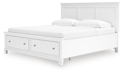 Fortman King Panel Storage Bed with Mirrored Dresser and Nightstand