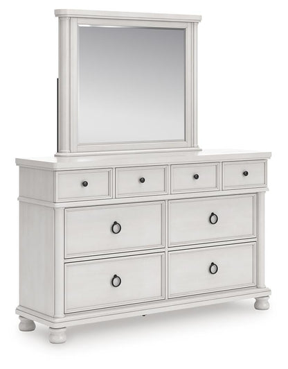 Rowlenstown California King Poster Bed, Dresser and Mirror