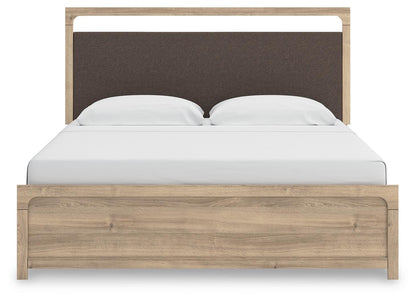 Kinlanni King Upholstered Panel Bed, Dresser and Mirror
