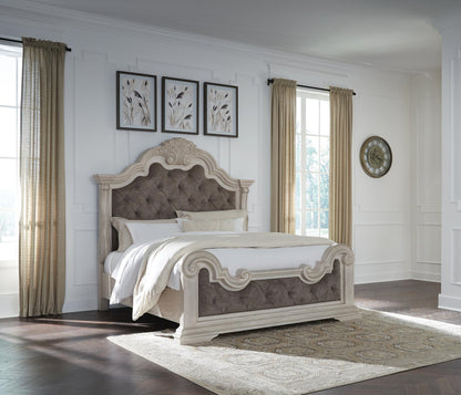 Bruchandi California King Upholstered Panel Bed with Mirrored Dresser and Nightstand