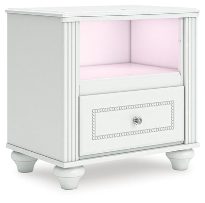 Kozlani Full Upholstered Panel Bed, Dresser, Mirror and Nightstand