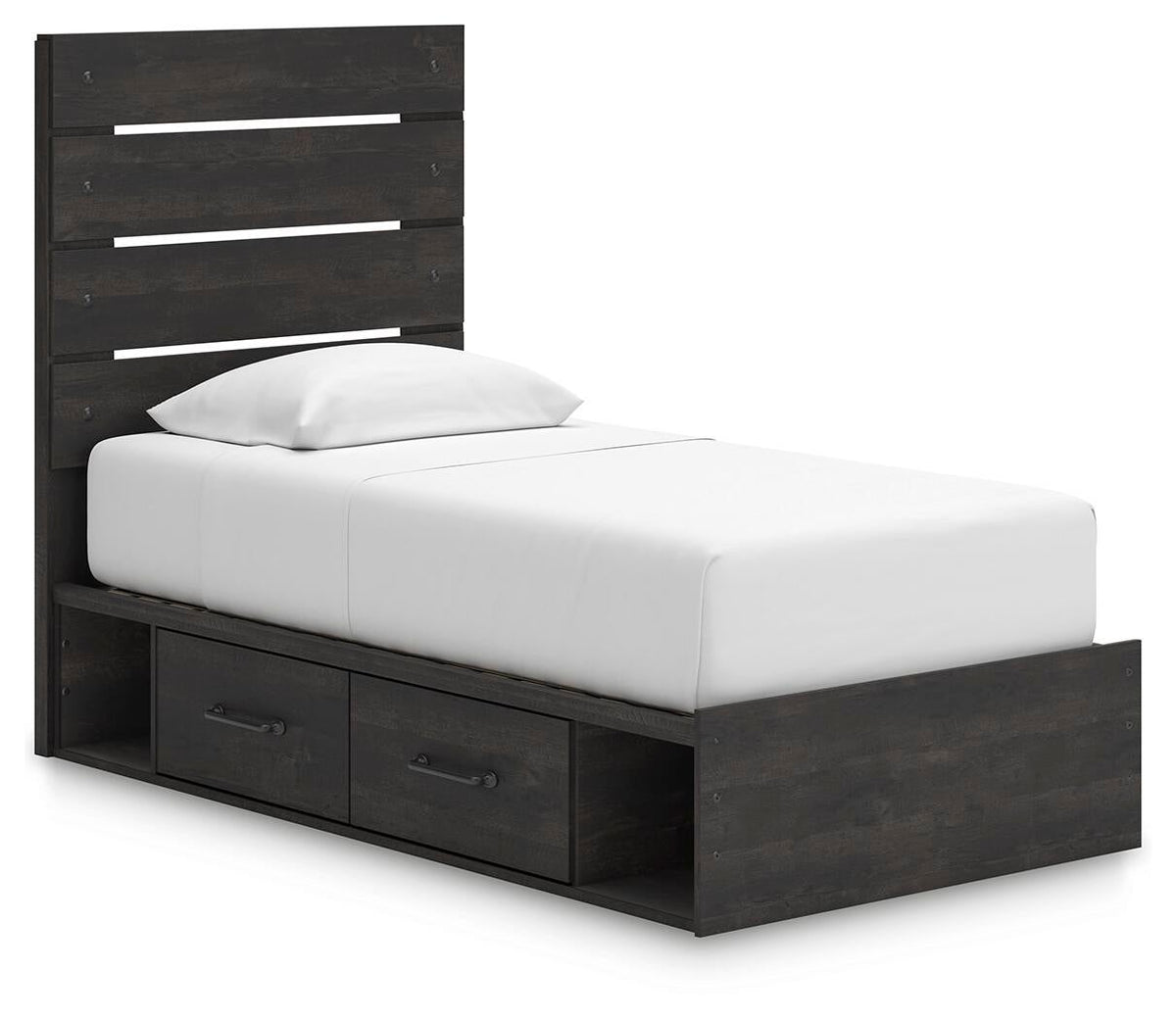 Delmorta Twin Panel Bed with Storage, Dresser and Mirror