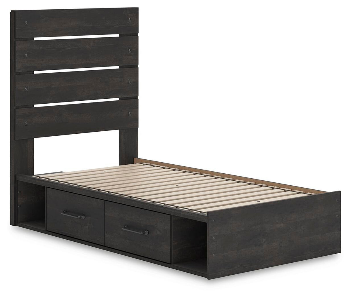 Delmorta Twin Panel Bed with Storage, Dresser, Mirror and Nightstand