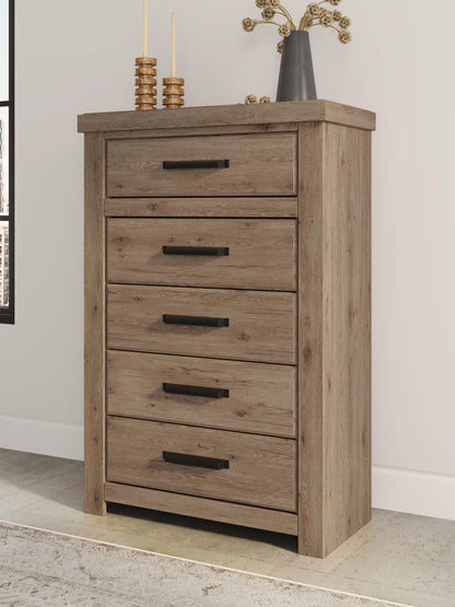 Garistyn King Panel Storage Bed, Dresser, Mirror, Chest and Nightstand